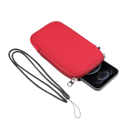 Universal Elasticity Zipper Protective Case Storage Bag with Lanyard For iPhone 12 / 12 Pro / 6.1 inch Smart Phones(Purplish Red)-garmade.com