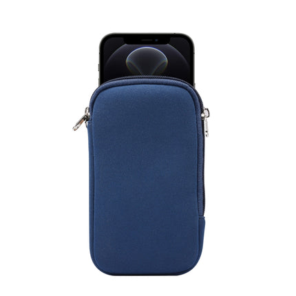 Universal Elasticity Zipper Protective Case Storage Bag with Lanyard For iPhone 12 / 12 Pro / 6.1 inch Smart Phones(Sapphire Blue)-garmade.com