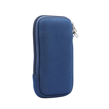 Universal Elasticity Zipper Protective Case Storage Bag with Lanyard For iPhone 12 / 12 Pro / 6.1 inch Smart Phones(Sapphire Blue)-garmade.com