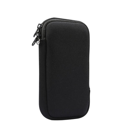 Universal Elasticity Zipper Protective Case Storage Bag with Lanyard For iPhone 12 Pro Max / 6.7-6.9 inch Smart Phones(Black)-garmade.com