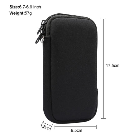 Universal Elasticity Zipper Protective Case Storage Bag with Lanyard For iPhone 12 Pro Max / 6.7-6.9 inch Smart Phones(Black)-garmade.com