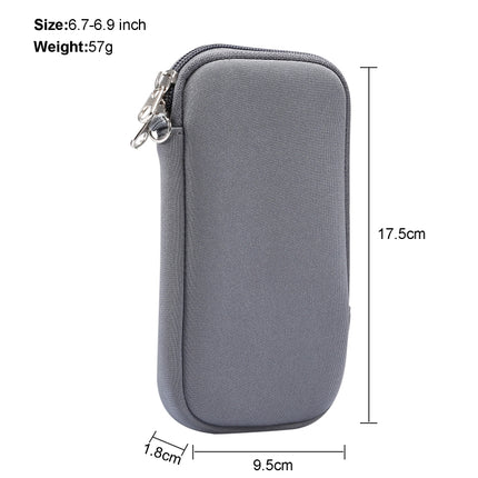 Universal Elasticity Zipper Protective Case Storage Bag with Lanyard For iPhone 12 Pro Max / 6.7-6.9 inch Smart Phones(Grey)-garmade.com