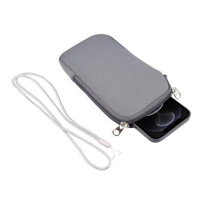 Universal Elasticity Zipper Protective Case Storage Bag with Lanyard For iPhone 12 Pro Max / 6.7-6.9 inch Smart Phones(Grey)-garmade.com