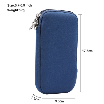 Universal Elasticity Zipper Protective Case Storage Bag with Lanyard For iPhone 12 Pro Max / 6.7-6.9 inch Smart Phones(Sapphire Blue)-garmade.com