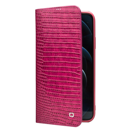 QIALINO Crocodile Texture Horizontal Flip Leather Case with Card Slots & Wallet For iPhone 12 Pro Max(Rose Red)-garmade.com
