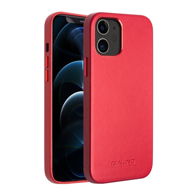 QIALINO Shockproof Cowhide Leather Protective Case For iPhone 12 / 12 Pro(Red)-garmade.com