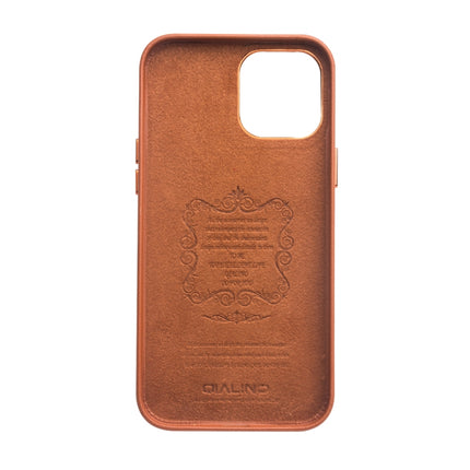 QIALINO Shockproof Cowhide Leather Protective Case For iPhone 12 Pro Max(Brown)-garmade.com