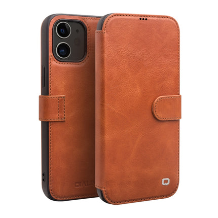 QIALINO Business Magnetic Horizontal Flip Leather Case with Card Slots & Wallet For iPhone 12 mini(Light Brown)-garmade.com