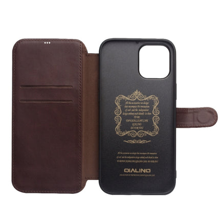 QIALINO Business Magnetic Horizontal Flip Leather Case with Card Slots & Wallet For iPhone 12 mini(Dark Brown)-garmade.com