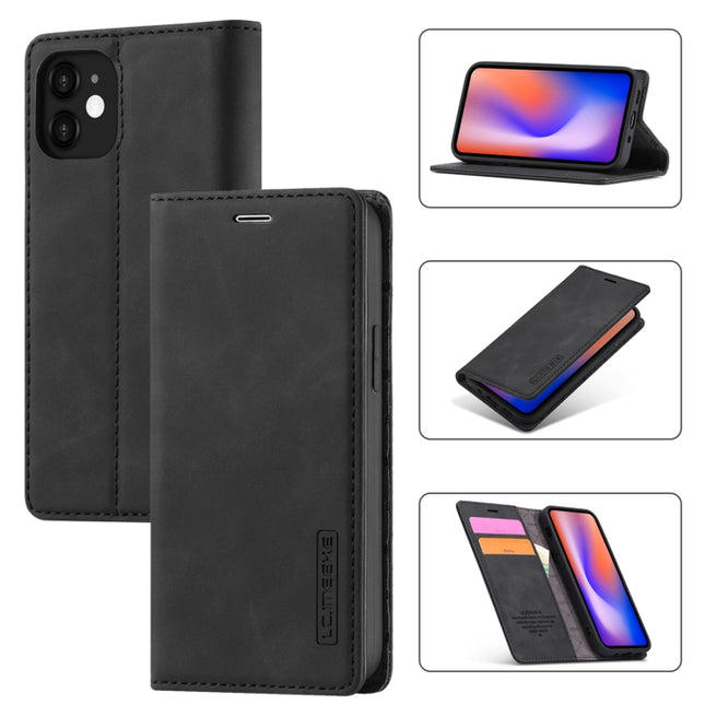 LC.IMEEKE Strong Magnetism Ultra-thin Horizontal Flip Shockproof Matte TPU + PU Leather Case with Holder & Card Slots & Wallet For iPhone 12 mini(Black)-garmade.com