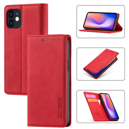 LC.IMEEKE Strong Magnetism Ultra-thin Horizontal Flip Shockproof Matte TPU + PU Leather Case with Holder & Card Slots & Wallet For iPhone 12 mini(Red)-garmade.com