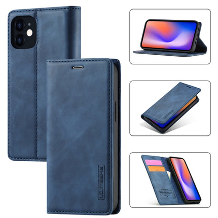 LC.IMEEKE Strong Magnetism Ultra-thin Horizontal Flip Shockproof Matte TPU + PU Leather Case with Holder & Card Slots & Wallet For iPhone 12 mini(Blue)-garmade.com