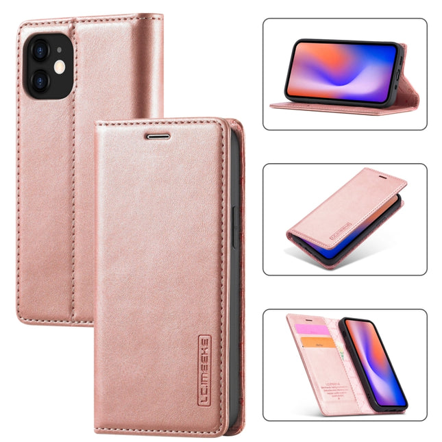 LC.IMEEKE Strong Magnetism Ultra-thin Horizontal Flip Shockproof Matte TPU + PU Leather Case with Holder & Card Slots & Wallet For iPhone 12 mini(Rose Gold)-garmade.com