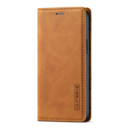 LC.IMEEKE Strong Magnetism Ultra-thin Horizontal Flip Shockproof Matte TPU + PU Leather Case with Holder & Card Slots & Wallet For iPhone 12 mini(Brown)-garmade.com