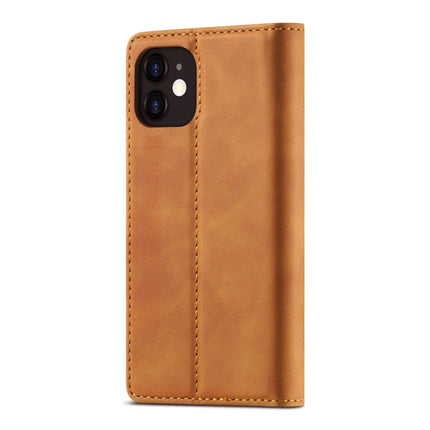 LC.IMEEKE Strong Magnetism Ultra-thin Horizontal Flip Shockproof Matte TPU + PU Leather Case with Holder & Card Slots & Wallet For iPhone 12 mini(Brown)-garmade.com