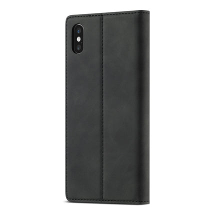 LC.IMEEKE Strong Magnetism Ultra-thin Horizontal Flip Shockproof Matte TPU + PU Leather Case with Holder & Card Slots & Wallet For iPhone XS / X(Black)-garmade.com