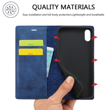 LC.IMEEKE Strong Magnetism Ultra-thin Horizontal Flip Shockproof Matte TPU + PU Leather Case with Holder & Card Slots & Wallet For iPhone XS / X(Blue)-garmade.com