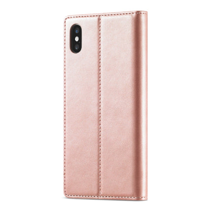 LC.IMEEKE Strong Magnetism Ultra-thin Horizontal Flip Shockproof Matte TPU + PU Leather Case with Holder & Card Slots & Wallet For iPhone XS / X(Rose Gold)-garmade.com