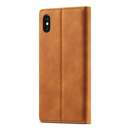LC.IMEEKE Strong Magnetism Ultra-thin Horizontal Flip Shockproof Matte TPU + PU Leather Case with Holder & Card Slots & Wallet For iPhone XS / X(Brown)-garmade.com