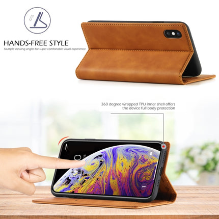 LC.IMEEKE Strong Magnetism Ultra-thin Horizontal Flip Shockproof Matte TPU + PU Leather Case with Holder & Card Slots & Wallet For iPhone XS / X(Brown)-garmade.com