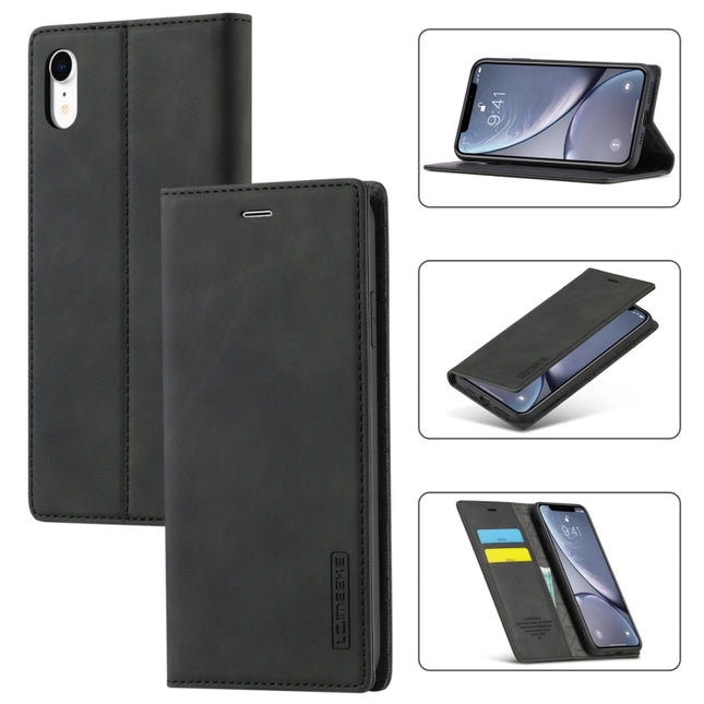 LC.IMEEKE Strong Magnetism Ultra-thin Horizontal Flip Shockproof Matte TPU + PU Leather Case with Holder & Card Slots & Wallet For iPhone XR(Black)-garmade.com