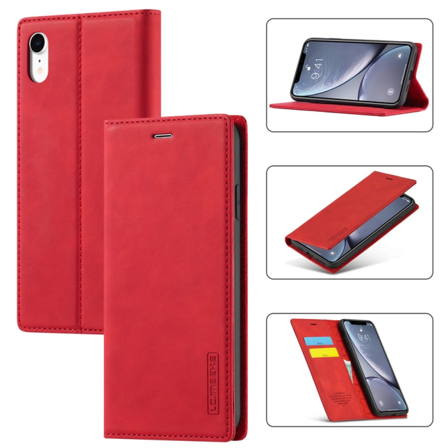 LC.IMEEKE Strong Magnetism Ultra-thin Horizontal Flip Shockproof Matte TPU + PU Leather Case with Holder & Card Slots & Wallet For iPhone XR(Red)-garmade.com