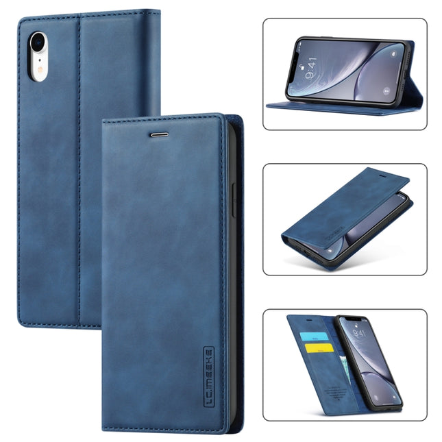 LC.IMEEKE Strong Magnetism Ultra-thin Horizontal Flip Shockproof Matte TPU + PU Leather Case with Holder & Card Slots & Wallet For iPhone XR(Blue)-garmade.com