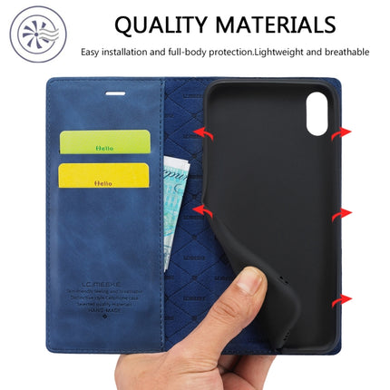LC.IMEEKE Strong Magnetism Ultra-thin Horizontal Flip Shockproof Matte TPU + PU Leather Case with Holder & Card Slots & Wallet For iPhone XR(Blue)-garmade.com
