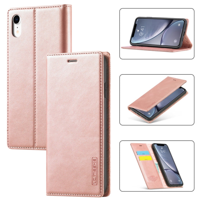 LC.IMEEKE Strong Magnetism Ultra-thin Horizontal Flip Shockproof Matte TPU + PU Leather Case with Holder & Card Slots & Wallet For iPhone XR(Rose Gold)-garmade.com