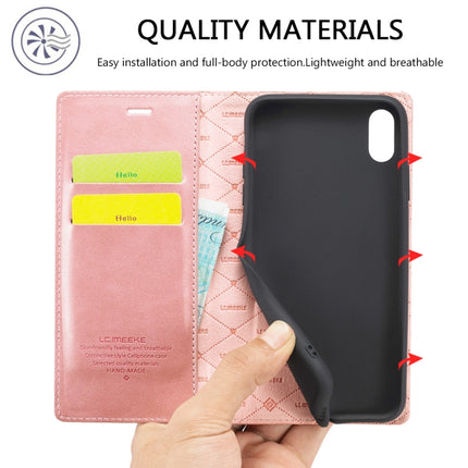 LC.IMEEKE Strong Magnetism Ultra-thin Horizontal Flip Shockproof Matte TPU + PU Leather Case with Holder & Card Slots & Wallet For iPhone XR(Rose Gold)-garmade.com