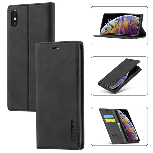 LC.IMEEKE Strong Magnetism Ultra-thin Horizontal Flip Shockproof Matte TPU + PU Leather Case with Holder & Card Slots & Wallet For iPhone XS Max(Black)-garmade.com
