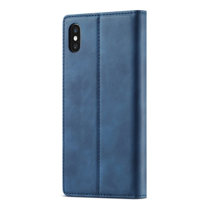 LC.IMEEKE Strong Magnetism Ultra-thin Horizontal Flip Shockproof Matte TPU + PU Leather Case with Holder & Card Slots & Wallet For iPhone XS Max(Blue)-garmade.com