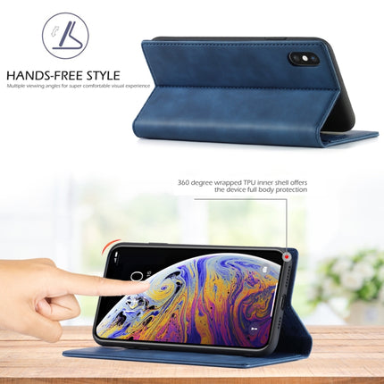 LC.IMEEKE Strong Magnetism Ultra-thin Horizontal Flip Shockproof Matte TPU + PU Leather Case with Holder & Card Slots & Wallet For iPhone XS Max(Blue)-garmade.com