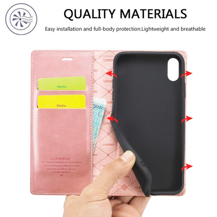 LC.IMEEKE Strong Magnetism Ultra-thin Horizontal Flip Shockproof Matte TPU + PU Leather Case with Holder & Card Slots & Wallet For iPhone XS Max(Rose Gold)-garmade.com
