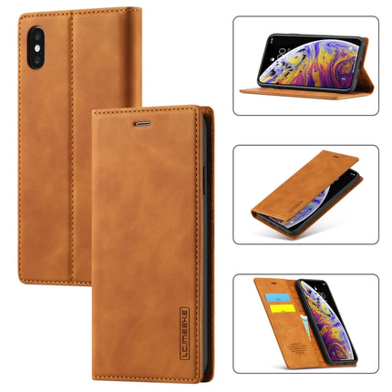 LC.IMEEKE Strong Magnetism Ultra-thin Horizontal Flip Shockproof Matte TPU + PU Leather Case with Holder & Card Slots & Wallet For iPhone XS Max(Brown)-garmade.com
