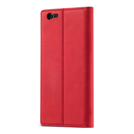 LC.IMEEKE Strong Magnetism Ultra-thin Horizontal Flip Shockproof Matte TPU + PU Leather Case with Holder & Card Slots & Wallet For iPhone 6 / 6s(Red)-garmade.com