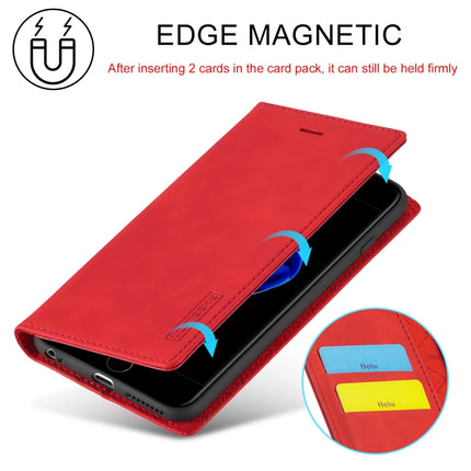 LC.IMEEKE Strong Magnetism Ultra-thin Horizontal Flip Shockproof Matte TPU + PU Leather Case with Holder & Card Slots & Wallet For iPhone 6 / 6s(Red)-garmade.com