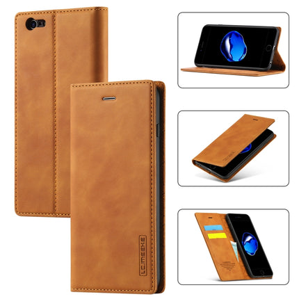 LC.IMEEKE Strong Magnetism Ultra-thin Horizontal Flip Shockproof Matte TPU + PU Leather Case with Holder & Card Slots & Wallet For iPhone 6 / 6s(Brown)-garmade.com