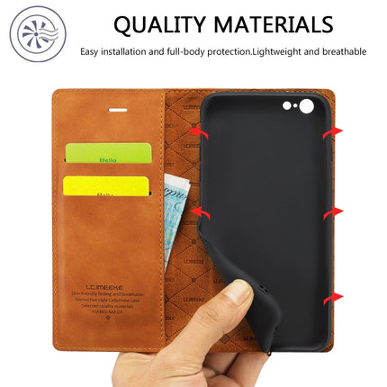 LC.IMEEKE Strong Magnetism Ultra-thin Horizontal Flip Shockproof Matte TPU + PU Leather Case with Holder & Card Slots & Wallet For iPhone 6 / 6s(Brown)-garmade.com