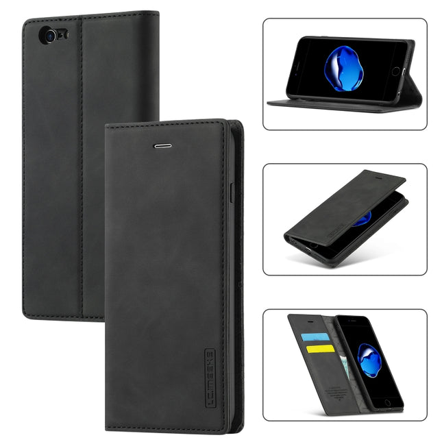 LC.IMEEKE Strong Magnetism Ultra-thin Horizontal Flip Shockproof Matte TPU + PU Leather Case with Holder & Card Slots & Wallet For iPhone 6 Plus / 6s Plus(Black)-garmade.com