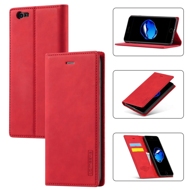 LC.IMEEKE Strong Magnetism Ultra-thin Horizontal Flip Shockproof Matte TPU + PU Leather Case with Holder & Card Slots & Wallet For iPhone 6 Plus / 6s Plus(Red)-garmade.com