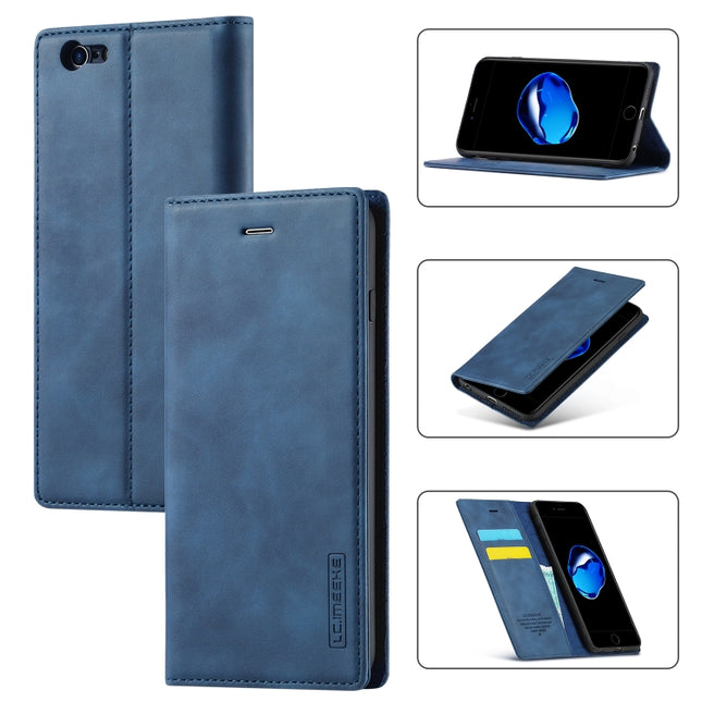 LC.IMEEKE Strong Magnetism Ultra-thin Horizontal Flip Shockproof Matte TPU + PU Leather Case with Holder & Card Slots & Wallet For iPhone 6 Plus / 6s Plus(Blue)-garmade.com