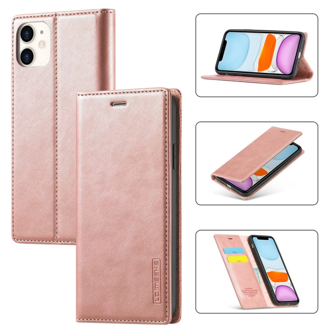 LC.IMEEKE Strong Magnetism Ultra-thin Horizontal Flip Shockproof Matte TPU + PU Leather Case with Holder & Card Slots & Wallet For iPhone 11(Rose Gold)-garmade.com