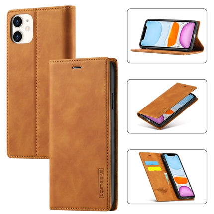 LC.IMEEKE Strong Magnetism Ultra-thin Horizontal Flip Shockproof Matte TPU + PU Leather Case with Holder & Card Slots & Wallet For iPhone 11(Brown)-garmade.com