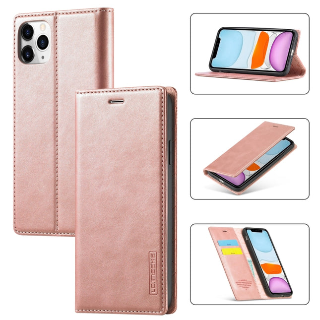 LC.IMEEKE Strong Magnetism Ultra-thin Horizontal Flip Shockproof Matte TPU + PU Leather Case with Holder & Card Slots & Wallet For iPhone 11 Pro(Rose Gold)-garmade.com