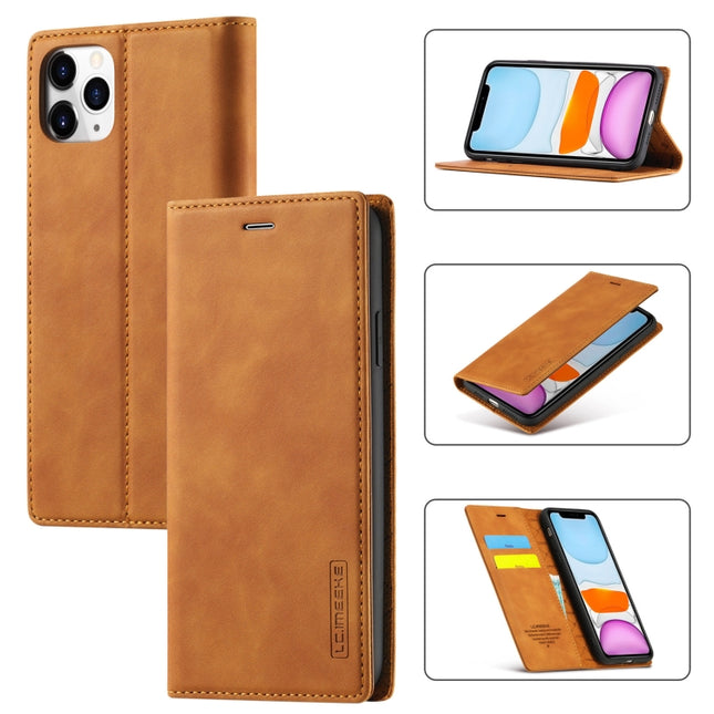 LC.IMEEKE Strong Magnetism Ultra-thin Horizontal Flip Shockproof Matte TPU + PU Leather Case with Holder & Card Slots & Wallet For iPhone 11 Pro(Brown)-garmade.com