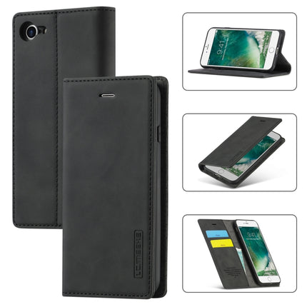 LC.IMEEKE Strong Magnetism Ultra-thin Horizontal Flip Shockproof Matte TPU + PU Leather Case with Holder & Card Slots & Wallet For iPhone SE 2020 / 8 / 7(Black)-garmade.com