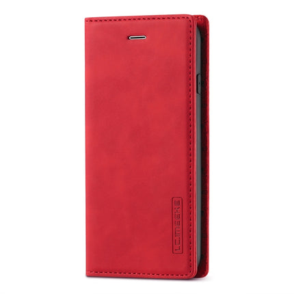 LC.IMEEKE Strong Magnetism Ultra-thin Horizontal Flip Shockproof Matte TPU + PU Leather Case with Holder & Card Slots & Wallet For iPhone SE 2020 / 8 / 7(Red)-garmade.com