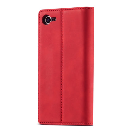 LC.IMEEKE Strong Magnetism Ultra-thin Horizontal Flip Shockproof Matte TPU + PU Leather Case with Holder & Card Slots & Wallet For iPhone SE 2020 / 8 / 7(Red)-garmade.com