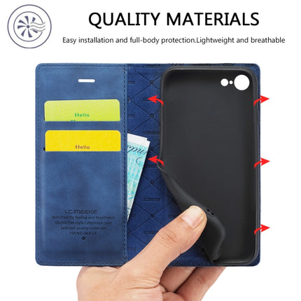 LC.IMEEKE Strong Magnetism Ultra-thin Horizontal Flip Shockproof Matte TPU + PU Leather Case with Holder & Card Slots & Wallet For iPhone SE 2020 / 8 / 7(Blue)-garmade.com